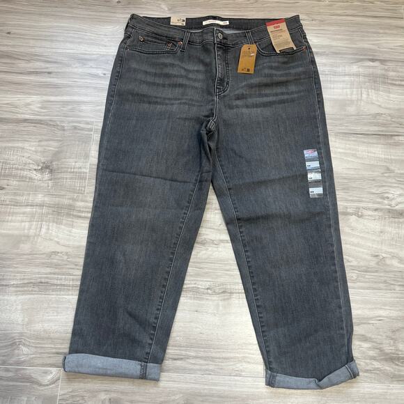 Levi's Boyfriend Womens Mid Rise Tapered Leg Gray Stellar Stretch Jeans 18W - Picture 1 of 12